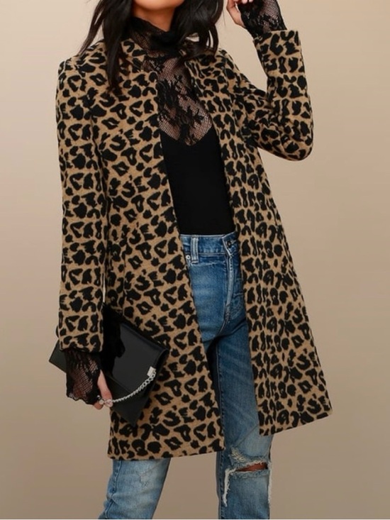 Taylor Fern Jackets & Blazers - Leopard Print Faux Fur Long Trench Coat Jacket Animal Print